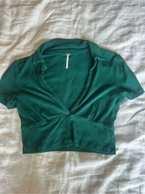 Free People Emerald Green Ribbed V-Neck Crop Top